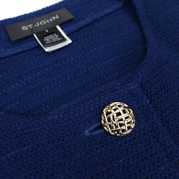 St. John Women's Gold Buttoned Blue Red Tweed Cardigan Blazer Sz 8 - Picture 5 of 12